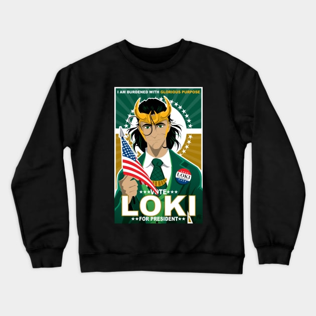 Loki for President Crewneck Sweatshirt by CuddleswithCatsArt